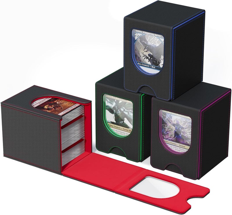 banloga 4 Pack Card Deck Box for MTG Commander, Card Case Holds 100+ Double-Sleeved Cards, Magic Card Box Fits for TCG/PTCG/CCG Card with 8 Dividers (4 Colors) - Image 1